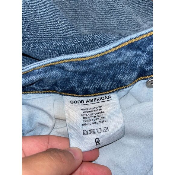 Good American Good Waist High-Rise Skinny Jeans Size 12/31 Distressed Hem Womens - Picture 9 of 12